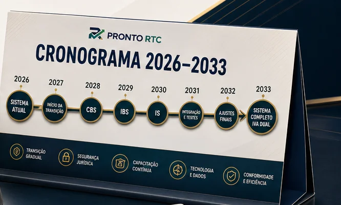 Mockup do bônus Cronograma 2026-2033 em suporte de mesa