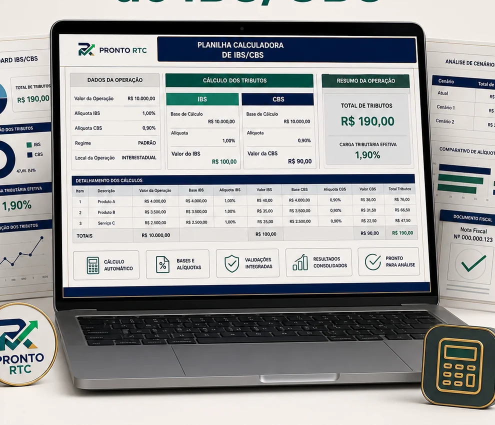 Mockup da Planilha Calculadora de IBS/CBS